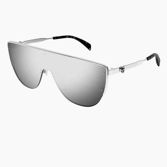 Alexander McQueen Oversize Mask Sunglasses AM04574-004 Silver Grey 99mm-1-145 main image 14